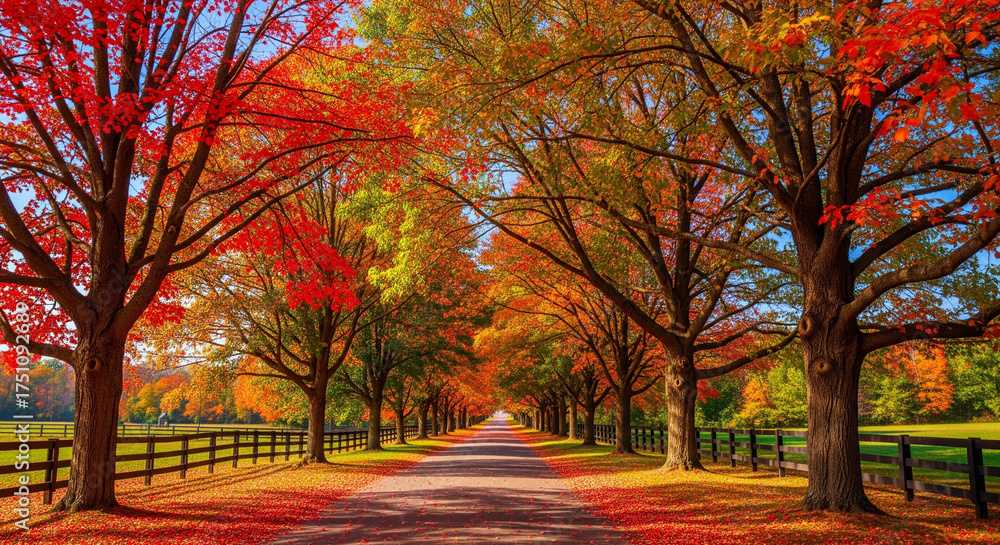 Naklejka premium Autumn trees lining driveway