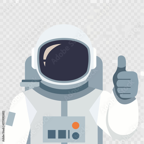 Spaceman character in a suit showing a thumbs up gesture. Vector illustration symbolizing a successful space mission and approval