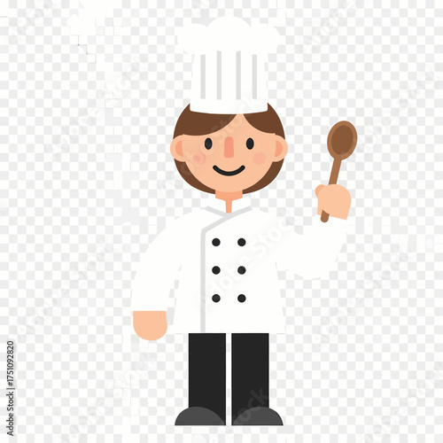 Cute cartoon chef character wearing a white uniform and holding a wooden spoon, perfect for culinary concepts