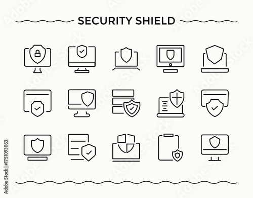 Shield line icon set. Icons for UI designs. Editable vector. Protect modern icon set. Contains such symbols as safe, privacy, safety, protection, security and more.