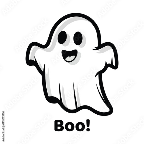 Cute cartoon ghost for halloween with a friendly smile