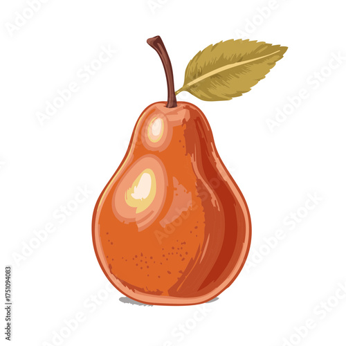 Illustrative Ripe Orange Pear with a Single Leaf and Stem