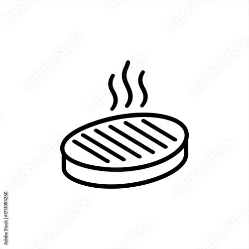 Illustration of a grilled meat patty with grill marks and rising steam lines