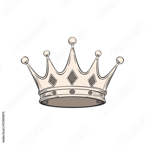 Isolated sketch of a royal crown with decorative elements and a vintage style