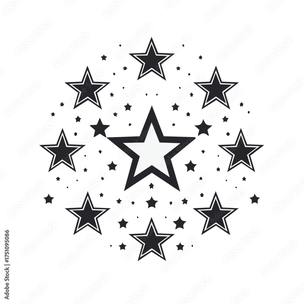 Obraz premium Circular arrangement of black and white stars on a white background, isolated design