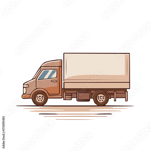 Brown Delivery Truck with Cargo Box Moving Freight Transportation Illustration