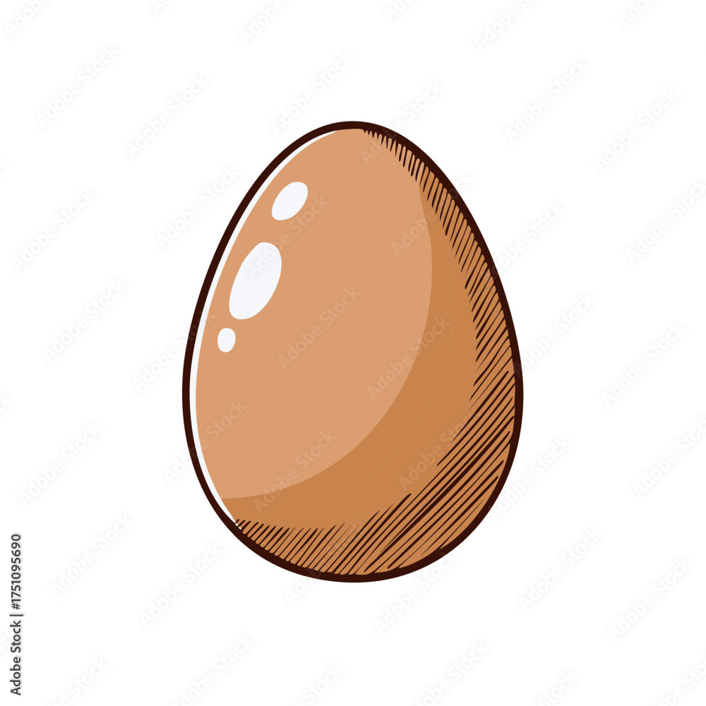 Fototapeta premium Simple brown egg illustration with hatched texture