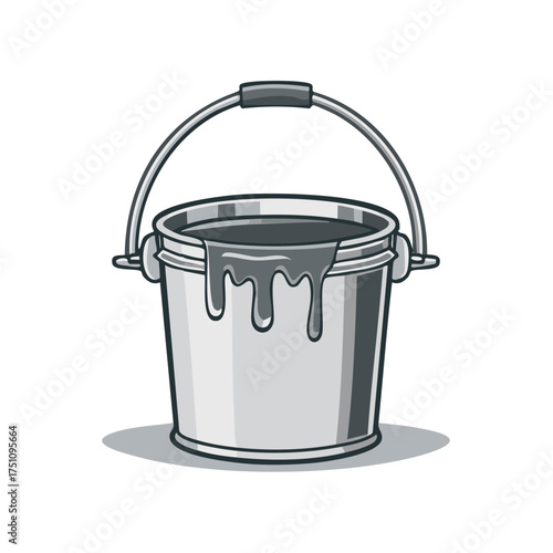 Stylized Metal Bucket Filled with Flowing Gray Paint Drips Ready for Painting Projects and Design Elements