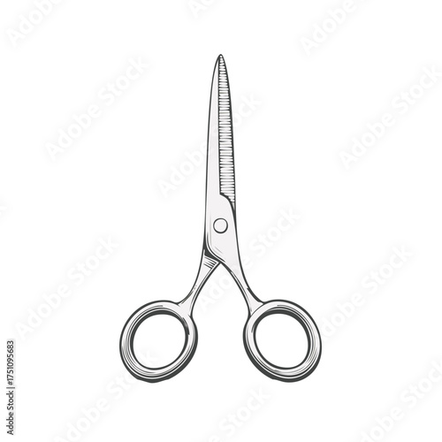 Classic barber shop shears illustration in a vintage hand drawn sketch style for hairstyling