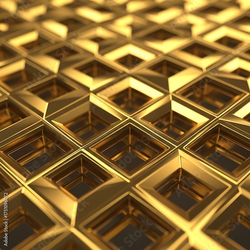 Golden Geometric Pattern - Abstract 3D Square Design.