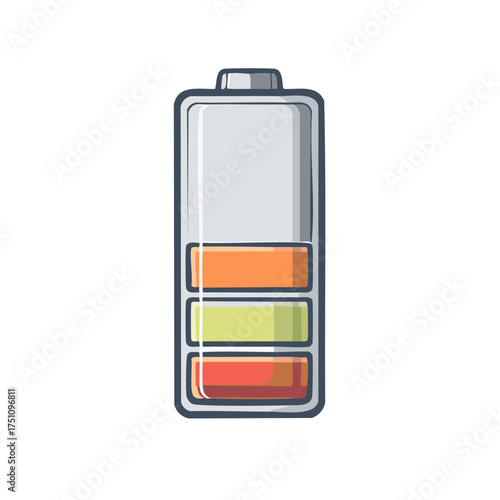 Battery icon displaying low power charge level status vector illustration