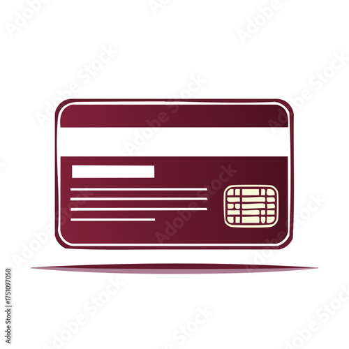 Minimalist Maroon Credit Card Vector Icon with EMV Chip for Secure Payments