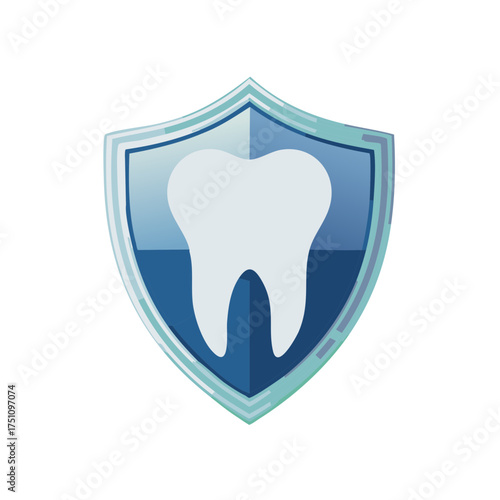 Dental care concept with tooth symbol inside a shield for healthcare