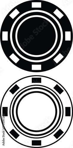 Two black and white poker chips isolated on white background
