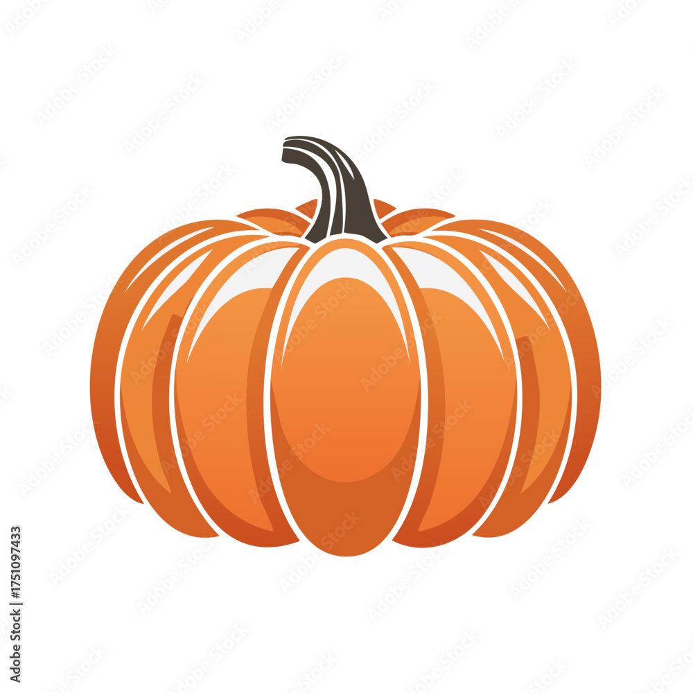 A vibrant orange pumpkin with stylized form and white accents isolated on a white backdrop