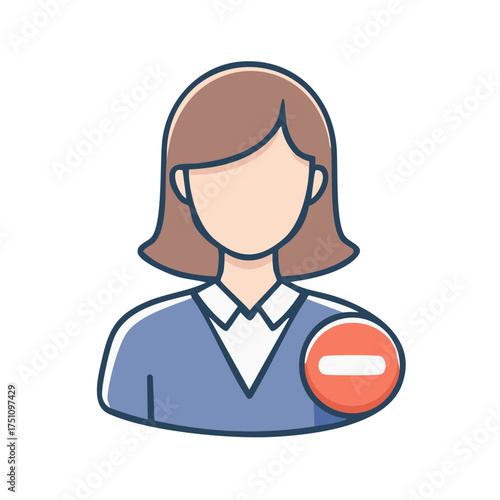 Stylized female avatar icon with a red circle and horizontal line indicating removal or deletion