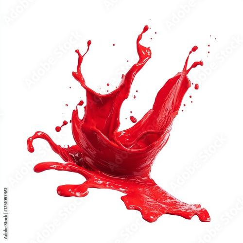 A dynamic splash of vibrant red paint, frozen mid-air, showcasing the beauty of fluid motion and color