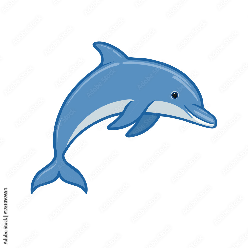 Obraz premium Happy Blue Cartoon Dolphin Leaping in the Air Simple Vector Illustration