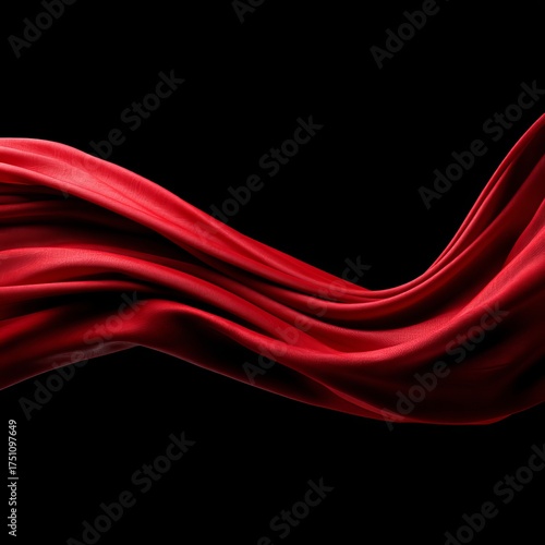 A flowing red silk fabric against a black background, showcasing its texture and elegance. The fabric moves gracefully