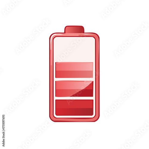 Red battery icon with low charge, modern design isolated