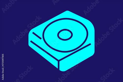 The image shows a minimalist, isometric illustration of a hard disk drive (HDD) or storage device.