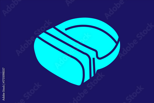 The headset is designed in a bright turquoise color with clean dark blue outlines, placed on a deep navy blue background.