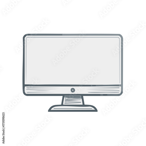 Modern flat design illustration of a computer monitor with grey colors depicting digital technology and desktop screen