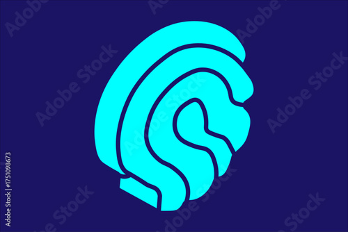 The fingerprint is designed in a bright turquoise color with smooth, curved lines outlined in dark blue, creating a stylized and modern appearance
