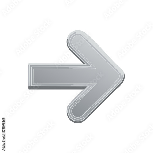Glossy metallic 3D gray arrow pointing right, a modern navigation symbol or UI element