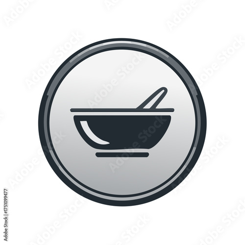 Simple mortar and pestle line icon inside a round glossy frame for pharmacy or apothecary themes
