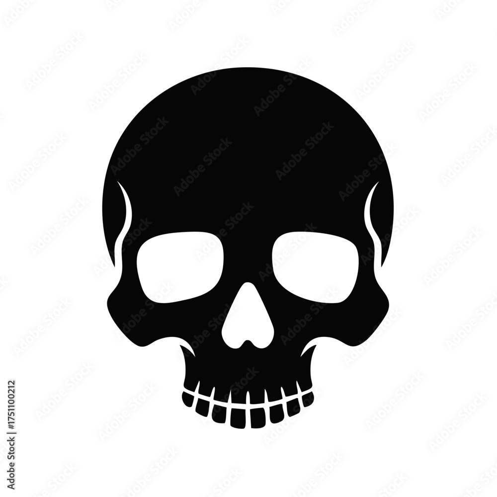 Fototapeta premium Simple black and white human skull silhouette face front view