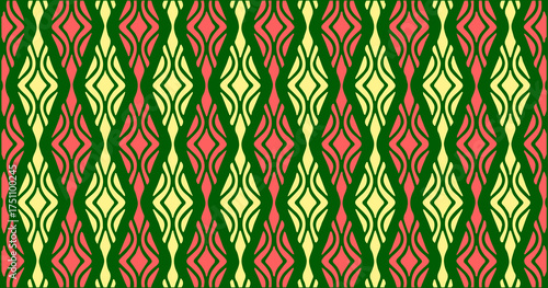 Seamless pattern with green, brown, and orange abstract lines forming a decorative geometric background.