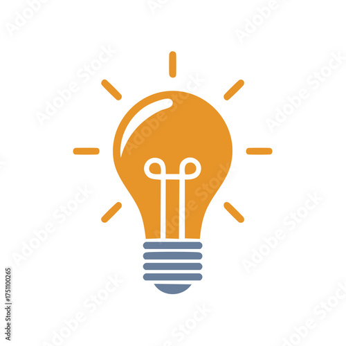 Bright Orange Light Bulb Icon with Radiant Rays Symbolizing a New Idea