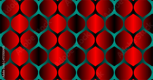 Red and turquoise abstract pattern with glowing geometric shapes creating a futuristic seamless background.