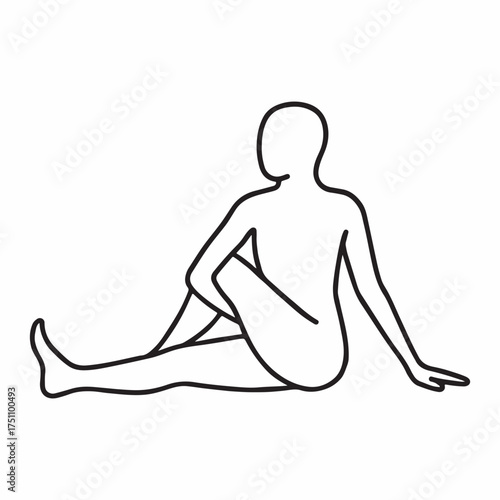 Outline illustration of a person in a seated spinal twist yoga pose