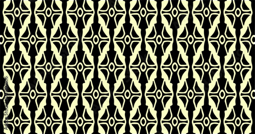 Seamless black and cream geometric pattern with repeating star-like abstract shapes forming a vintage background.