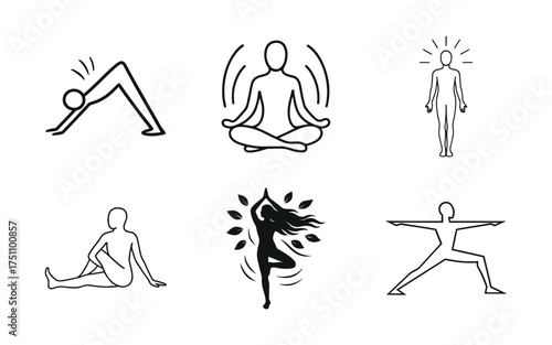 Elegant black and white yoga poses collection for wellness designs
