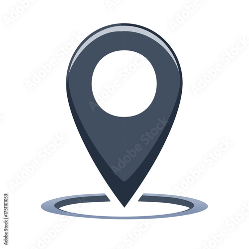 Dark grey map pin icon with white circle indicating location or navigation point