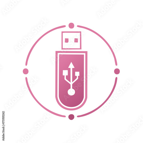 Pink gradient USB flash drive icon for technology and data storage