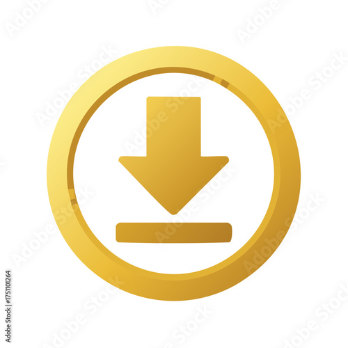 Golden Download Icon Depicting Data Transfer Process and Directional Symbolism Against a White Backdrop