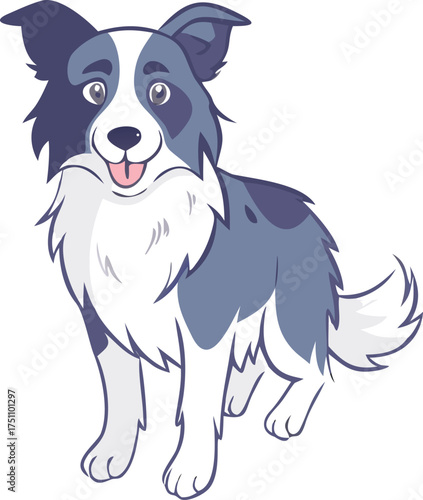 Cartoon Border Collie Dog Standing and Smiling with Tongue Out illustration animal