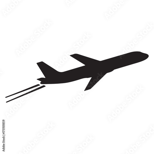 Airplane Taking Off Black Silhouette Isolated on White Background for Travel and Transportation Concepts