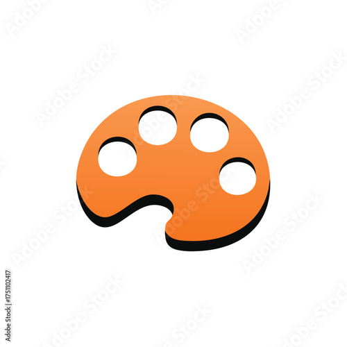 Orange artist paint palette with circular wells on white background