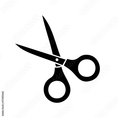Open black scissors illustration for cutting, papercraft, or craft work with a cutting edge and round handles