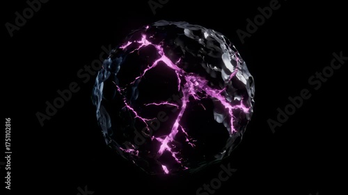 Glowing Purple Energy Flowing Inside a Dark Glassy Sphere, Animated