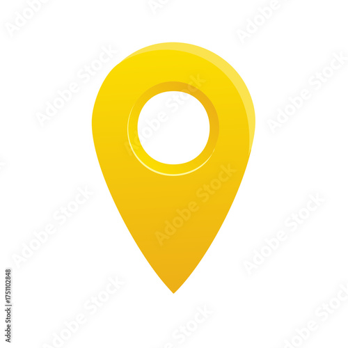 Bright yellow three dimensional location map pointer pin icon for global navigation