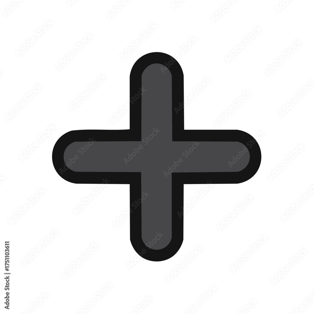 Obraz premium Simple Dark Gray Plus Sign Icon with Rounded Edges and Black Outline