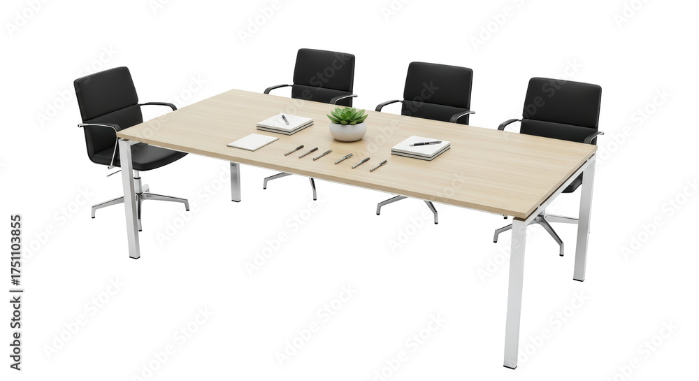 Fototapeta premium Modern conference table with chairs isolated on transparent background
