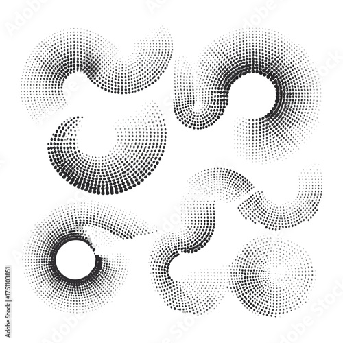 Abstract Halftone Dot Curves and Swirls Vector Set is suitable for graphic design.