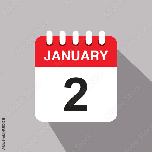 2 january calendar date icon. vector illustration with shadow design.